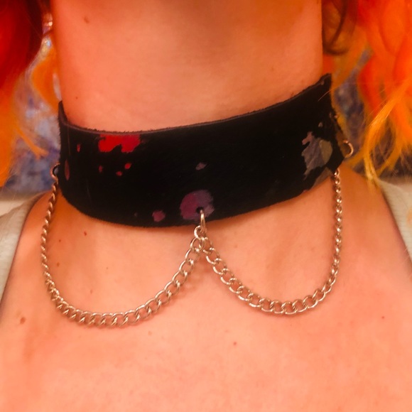 Dolls Kill Jewelry - Leather dark rainbow choker